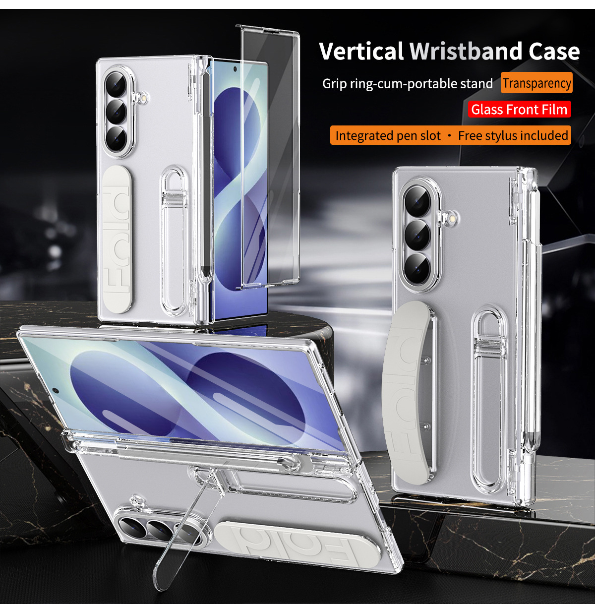 Compatible with Samsung Zfold 8 Ultra phone case, FOLD8 official wrist strap, pen slot hinge, full-coverage protective case - Transparent pen slot version zfold8utrla