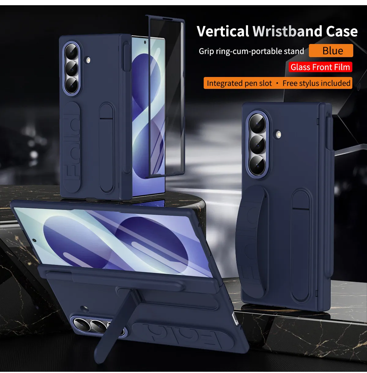 Compatible with Samsung Zfold 8 Ultra phone case, FOLD8 official wrist strap, pen slot hinge, full-coverage protective case - Blue pen slot design zfold8utrla