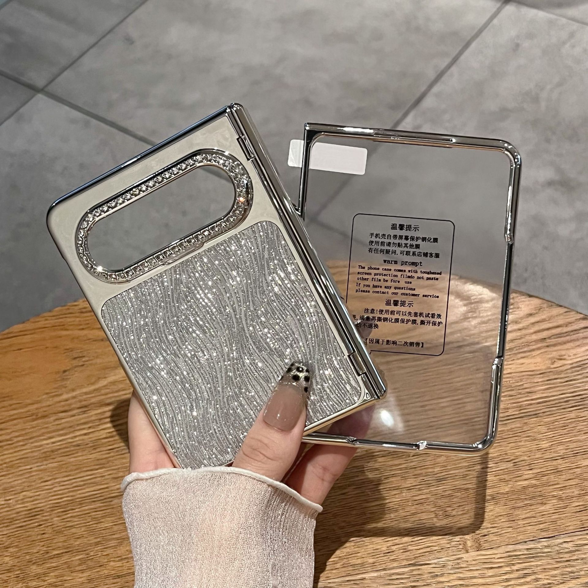 Huawei Pura X Max Phone Case, PURA X MAX Foldable Wave Glitter Electroplated Vegan Leather, Drop-Proof and Suitable - Silver wave glitter with film Huawei Pura X MAX