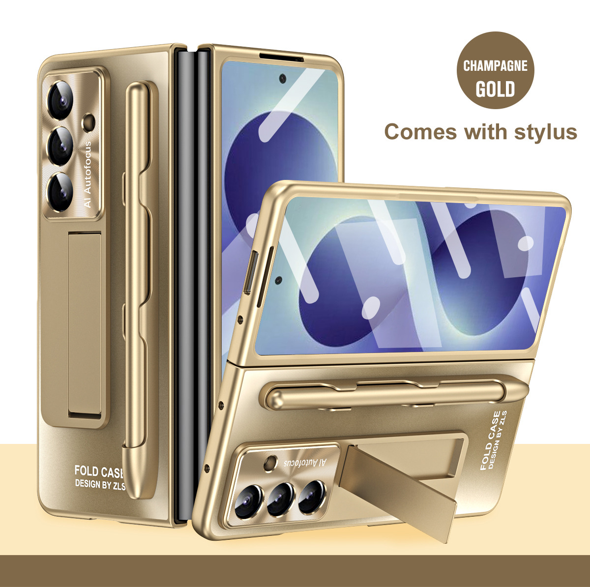 Compatible with Samsung Zfold8 Ultra phone case, FOLD8 foldable screen protective case, stand, screen protector, and integrated protective case. - Gold pen slot Samsung Zfold 8UTRLA