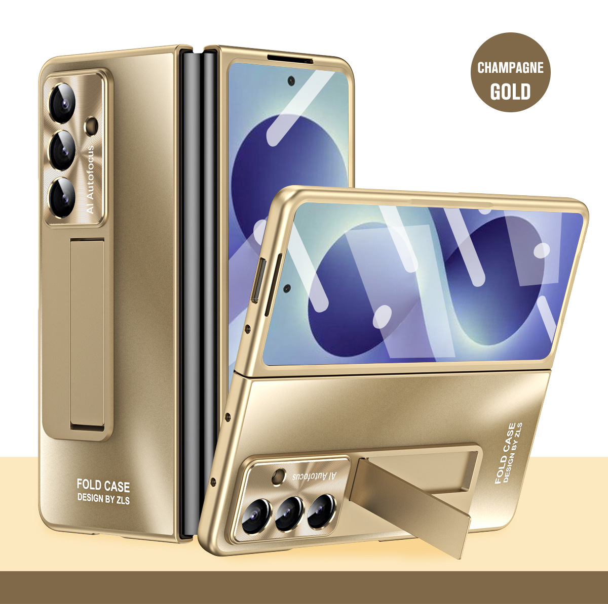 Compatible with Samsung Zfold8 Ultra phone case, FOLD8 foldable screen protective case, stand, screen protector, and integrated protective case. - Gold Samsung Zfold 8UTRLA