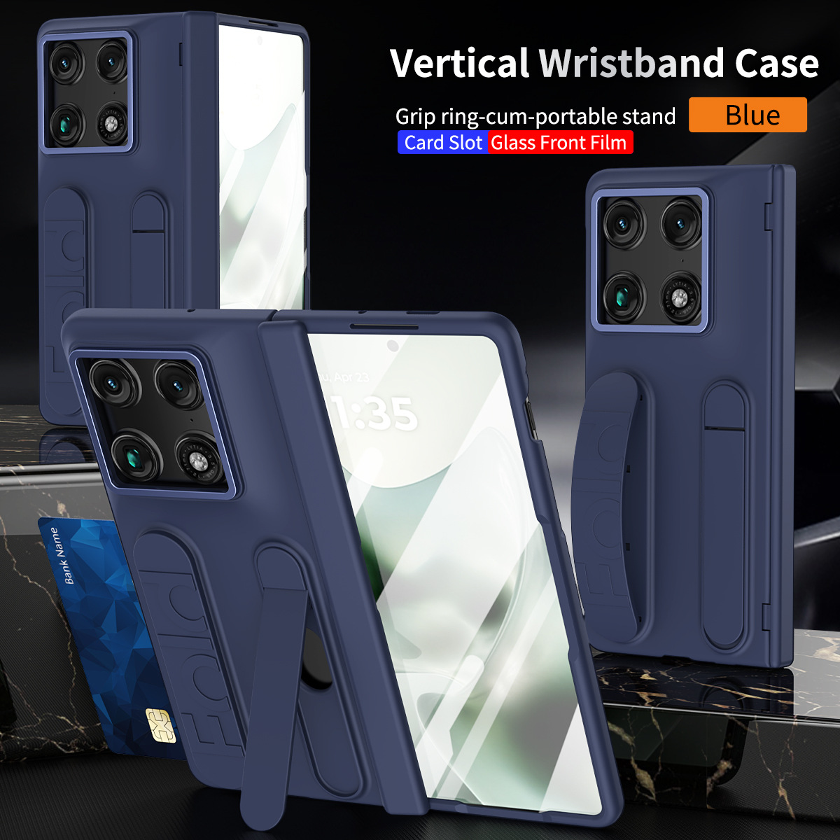 Compatible with Moto Razr Fold phone case, Motorola folding wrist strap hinge case, integrated protective film - Blue Moto Razr Fold