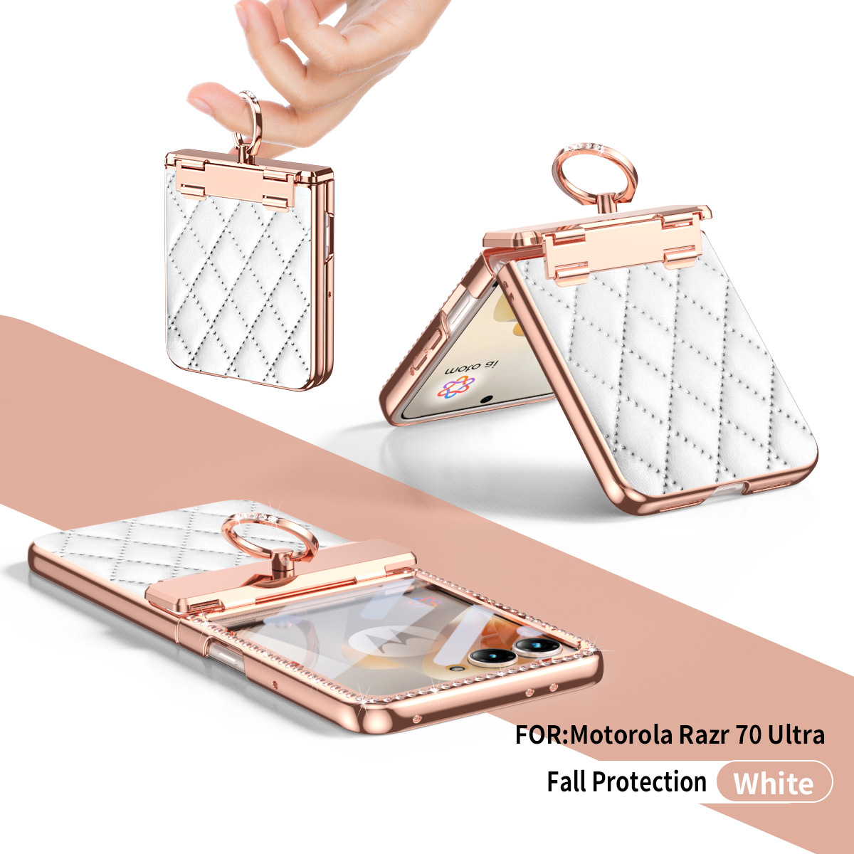 Compatible with Motorola 70 phone case, 60 Pro, Motorola folding phone case, 50U wrist strap, pen slot case, and integrated protective film. - White without film moto50