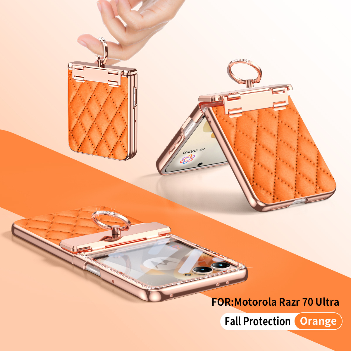 Compatible with Motorola 70 phone case, 60 Pro, Motorola folding phone case, 50U wrist strap, pen slot case, and integrated protective film. - Orange, no film moto50