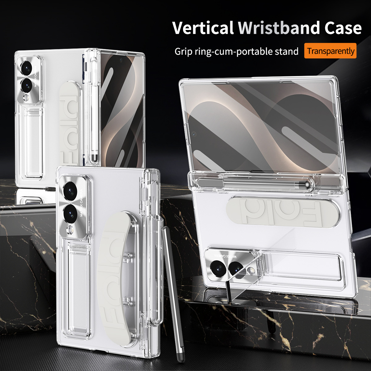 Compatible with Samsung Zfold 8 Wide Phone Case, FOLD8 Wide Screen Folding Official Wristband Pen Slot Hinge Drop Protection Case - Transparent pen slot version z fold8utrla