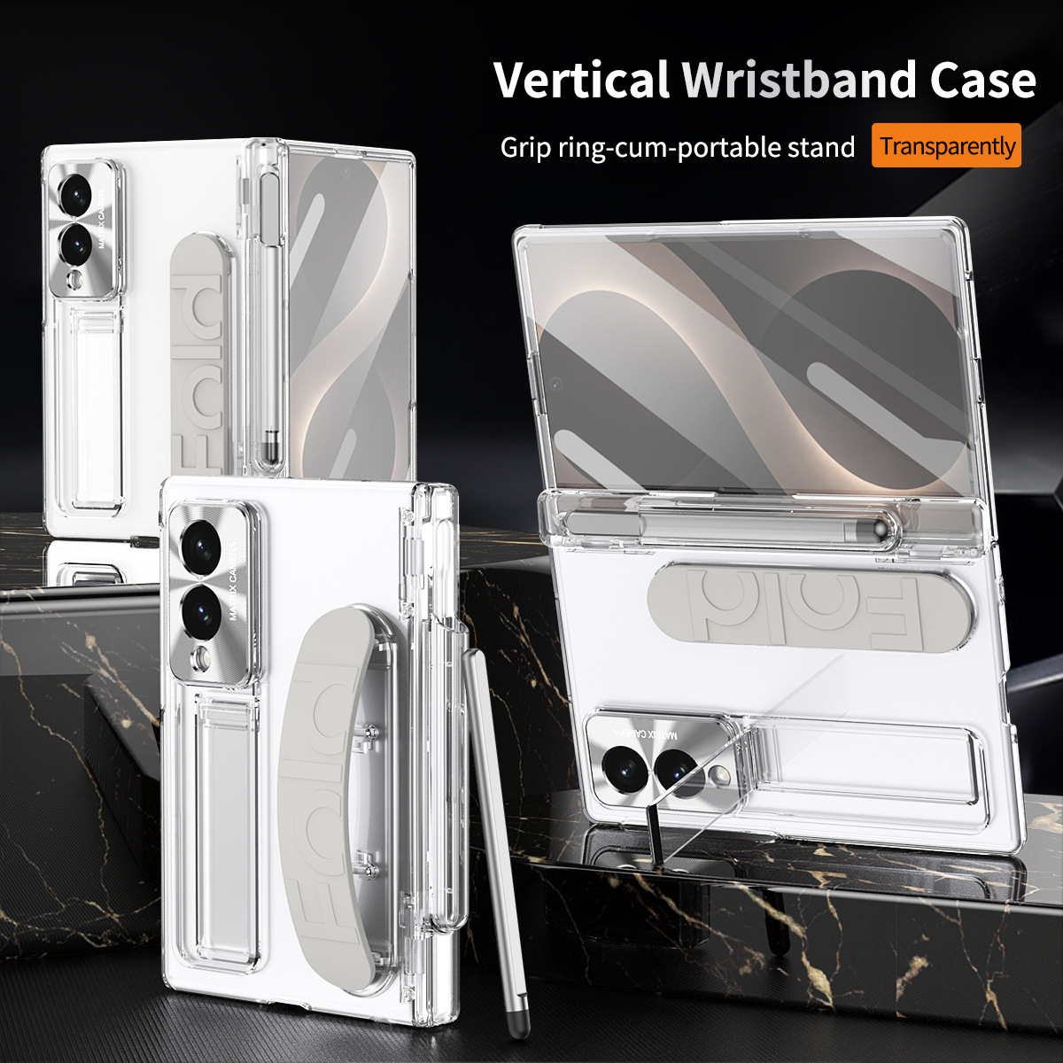 Compatible with Samsung Zfold 8 Wide Phone Case, FOLD8 Wide Screen Folding Official Wristband Pen Slot Hinge Drop Protection Case - White pen slot version z fold8utrla