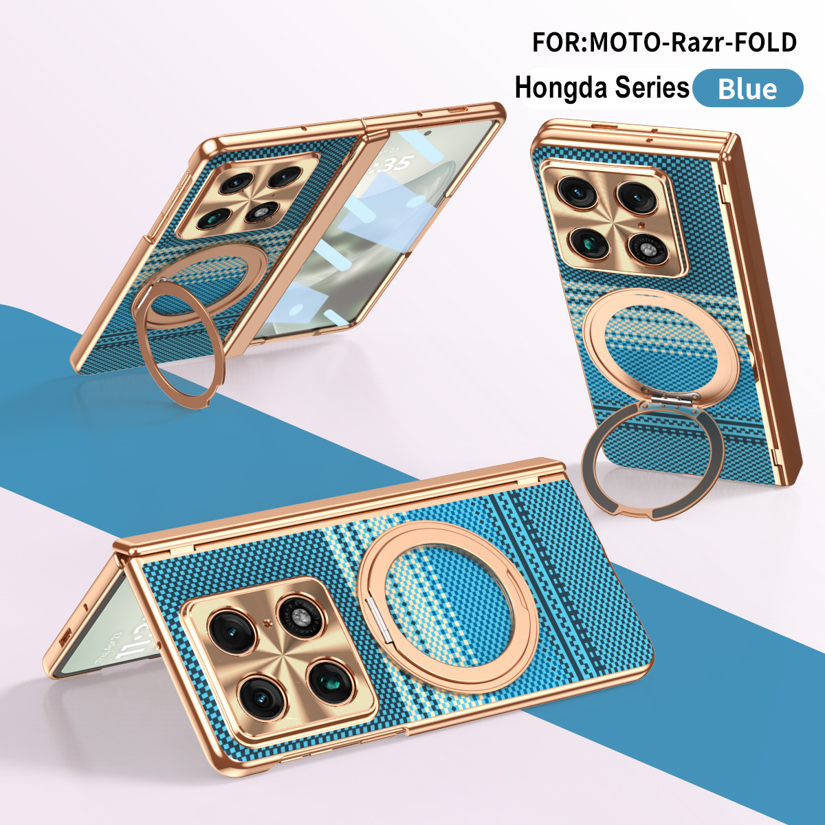 Compatible with Moto Razr Fold phone case, Motorola folding rotating magnetic case, integrated protective film - Blue Moto Razr Fold