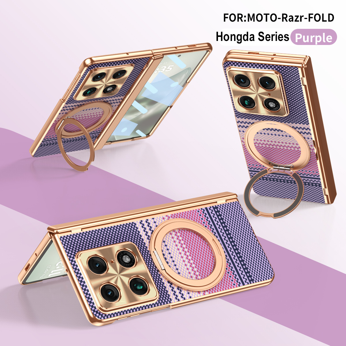 Compatible with Moto Razr Fold phone case, Motorola folding rotating magnetic case, integrated protective film - Purple Moto Razr Fold