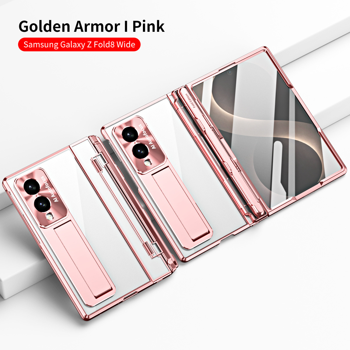Samsung Zfold 8 Wide Phone Case FOLD8 Flat Hinge Foldable Screen Protective Case Full Coverage Electroplated Transparent Case - Pink Phantom Pen Slot Model Samsung Zfold 8 Ultra