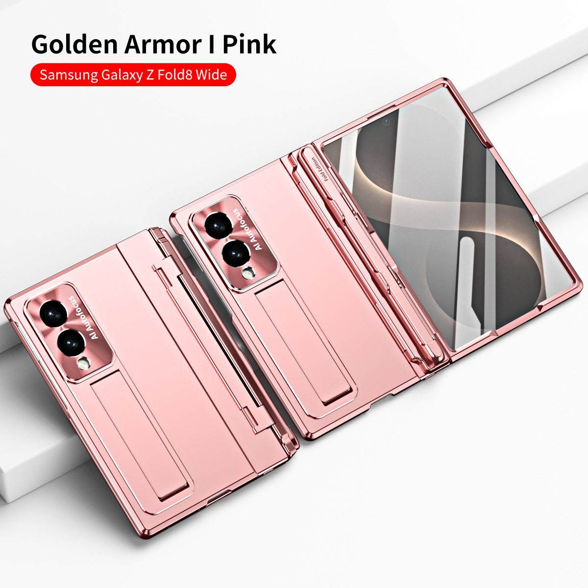 Samsung Zfold 8 Wide Phone Case FOLD8 Flat Hinge Folding Protective Case Electroplated Pen Slot Drop Protection Applicable - Pink with gold-plated pen slot Samsung Z Fold 8UTRLA
