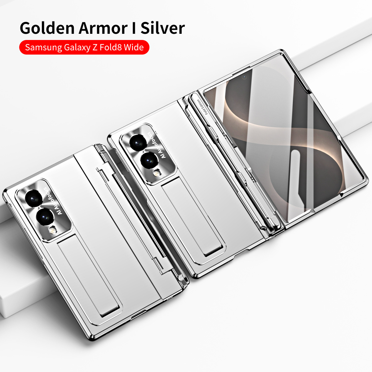 Samsung Zfold 8 Wide Phone Case FOLD8 Flat Hinge Folding Protective Case Electroplated Pen Slot Drop Protection Applicable - Silver with gold-plated pen slot Samsung Z Fold 8UTRLA