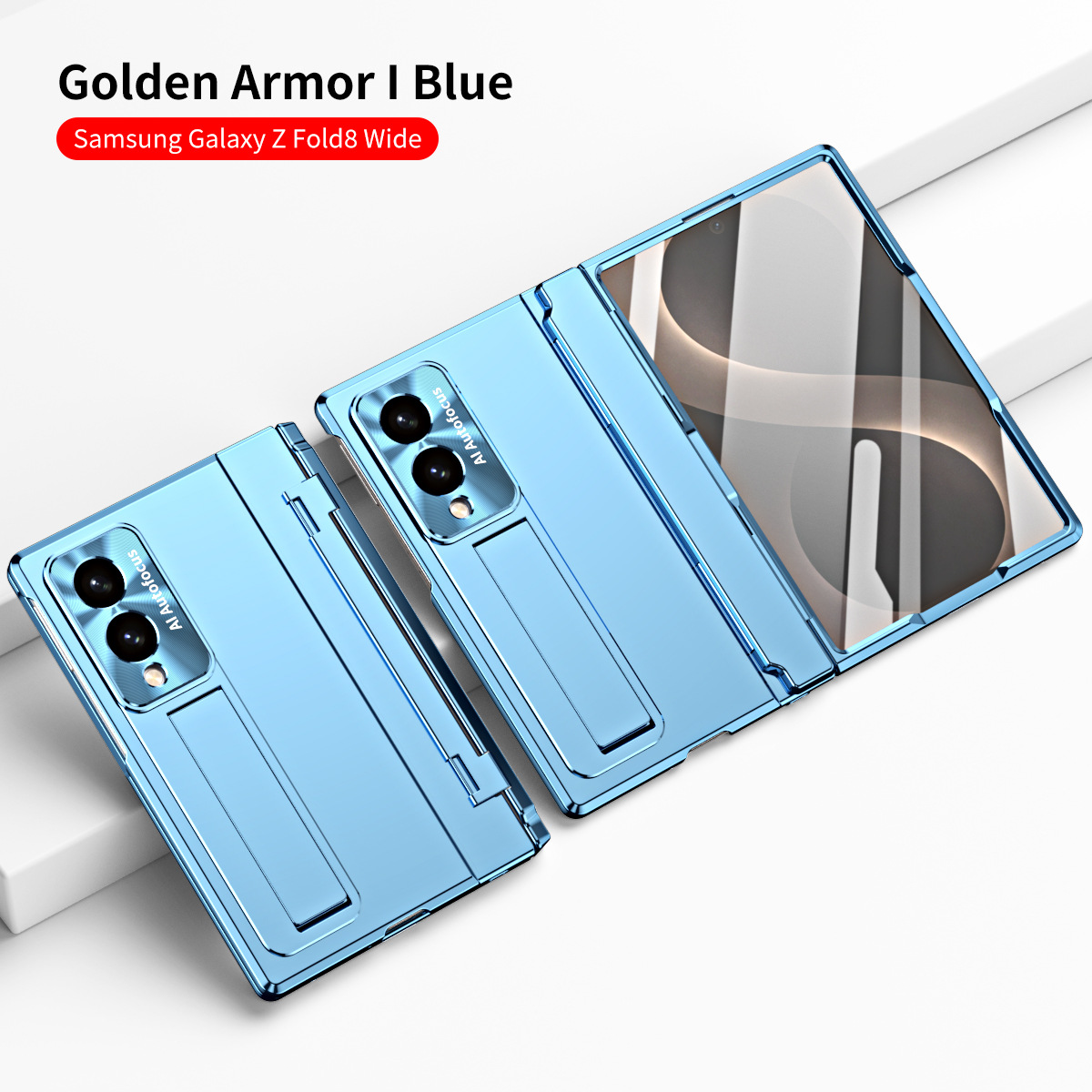 Samsung Zfold 8 Wide Phone Case FOLD8 Flat Hinge Folding Protective Case Electroplated Pen Slot Drop Protection Applicable - Sky blue gold armor Samsung Z Fold 8utrla