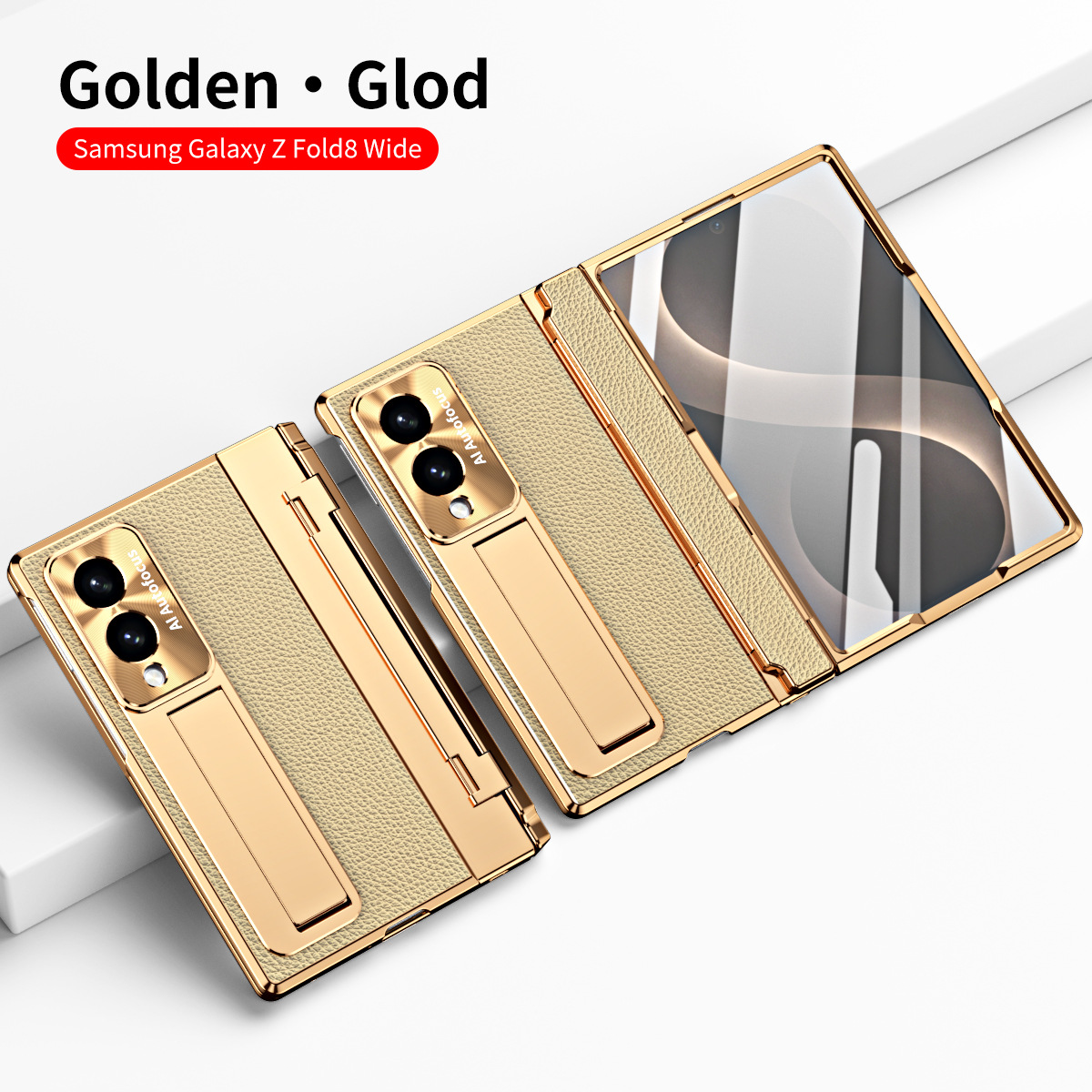 Samsung Fold8 Wide Phone Case with Flat Hinge, Vegan Leather, Pen Slot, Drop-Proof Protection - Golden Shield FOLD8ultra