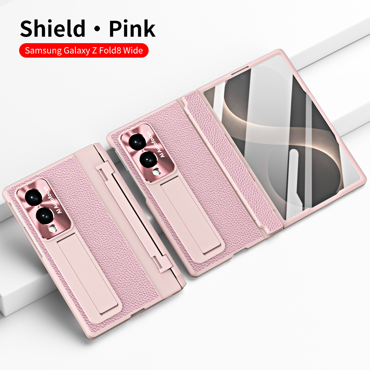 Samsung Fold8 Wide Phone Case with Flat Hinge, Vegan Leather, Pen Slot, Drop-Proof Protection - Pink Shield FOLD8ultra