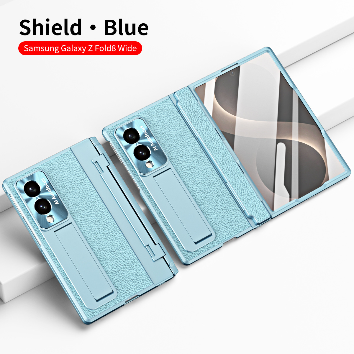 Samsung Fold8 Wide Phone Case with Flat Hinge, Vegan Leather, Pen Slot, Drop-Proof Protection - Blue Shield FOLD8ultra
