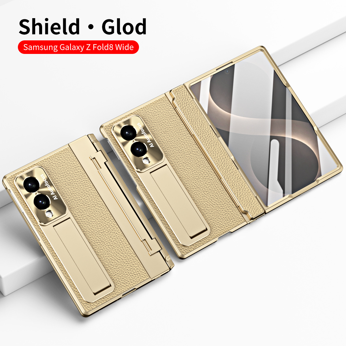 Samsung Fold8 Wide Phone Case with Flat Hinge, Vegan Leather, Pen Slot, Drop-Proof Protection - Golden Shield FOLD8ultra