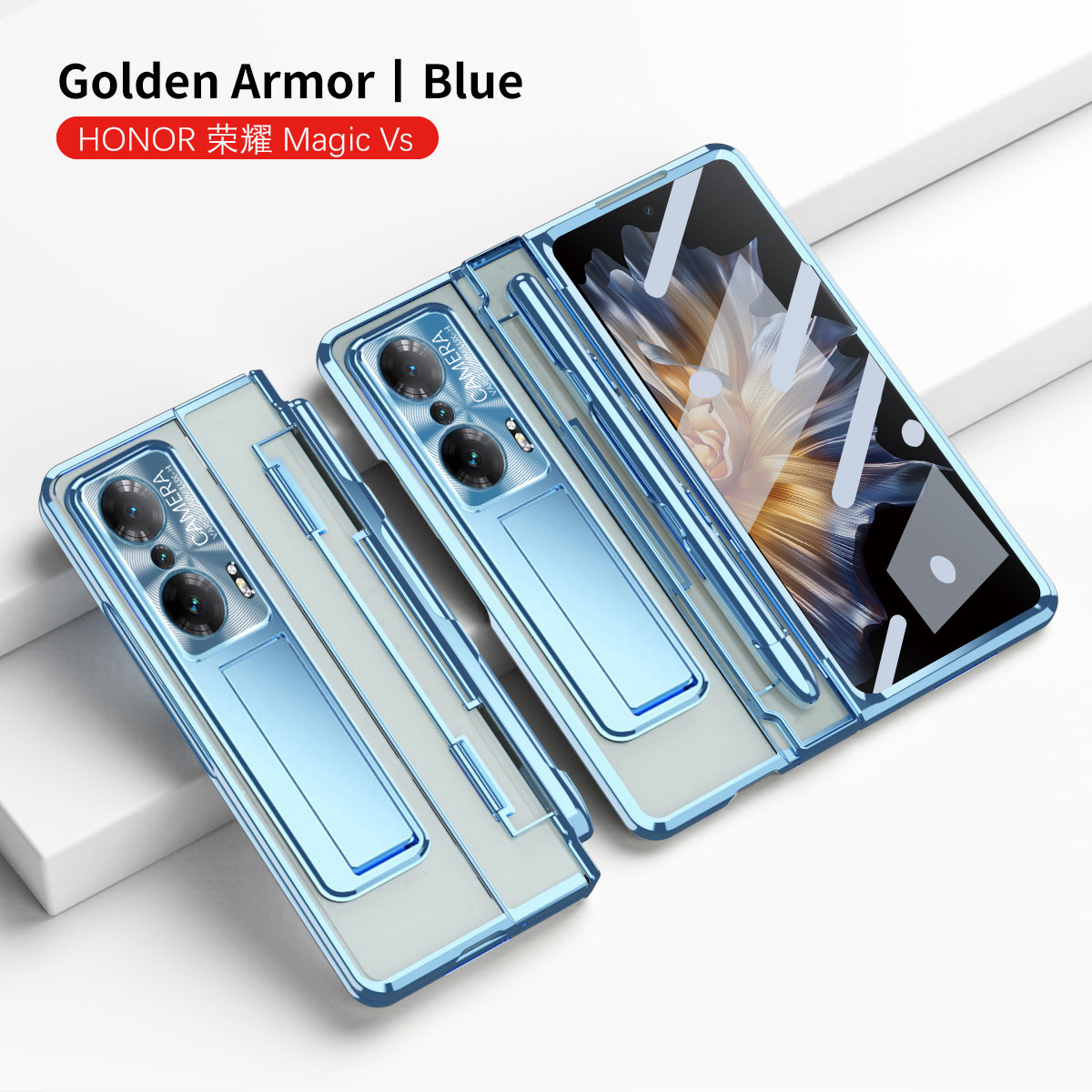 Compatible with Honor MagicVS phone case, flat folding pen slot transparent protective case, hinge full-coverage shockproof case, 5G - Sky Blue Phantom with Pen Groove Honor MagicVS