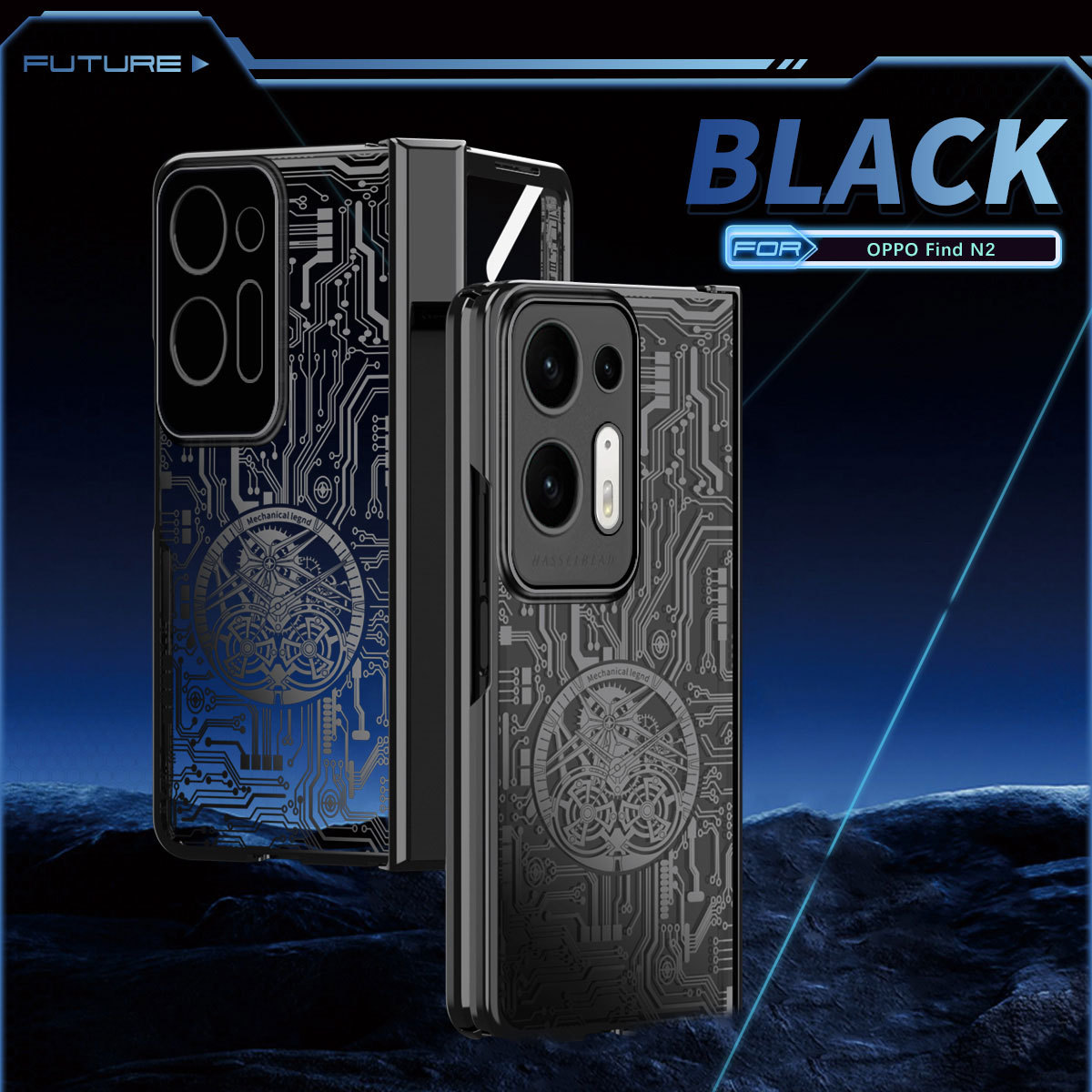 Compatible with OPPO Find N2 foldable phone case, magnetic hinge, electroplated texture, drop-proof protective case - Black OPPO Find N2