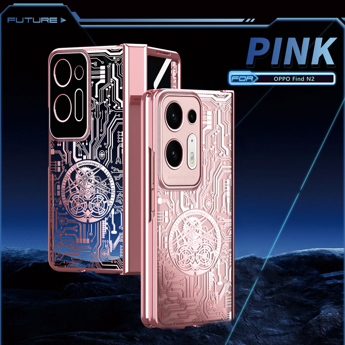 Compatible with OPPO Find N2 foldable phone case, magnetic hinge, electroplated texture, drop-proof protective case - Pink OPPO Find N2