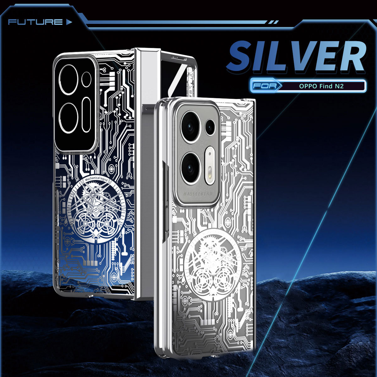Compatible with OPPO Find N2 foldable phone case, magnetic hinge, electroplated texture, drop-proof protective case - Silver OPPO Find N2