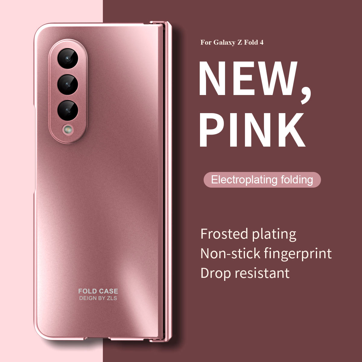 ZFOLD4 Foldable Screen Case for Samsung Fold 5 (Solid Color Electroplated, Full Coverage, Drop-Proof Protective Case, 5G) - Pink Samsung FOLD5