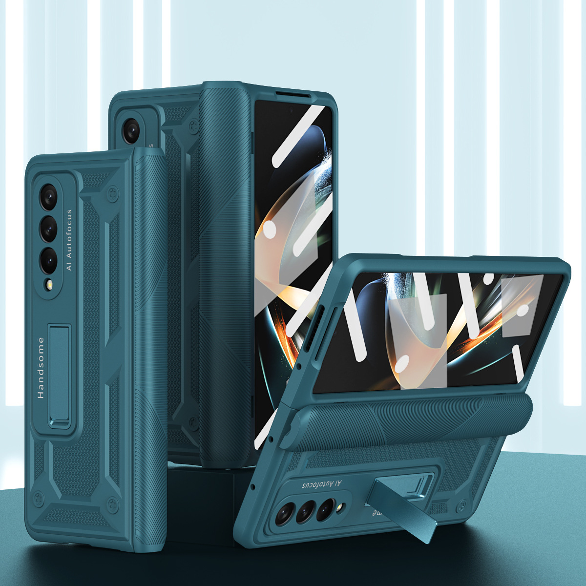 Compatible with Samsung Fold4 phone case W22 solid color hinge folding protective case Fold3 Ironclad full-coverage shockproof case - Green Iron Armor Samsung Fold 4