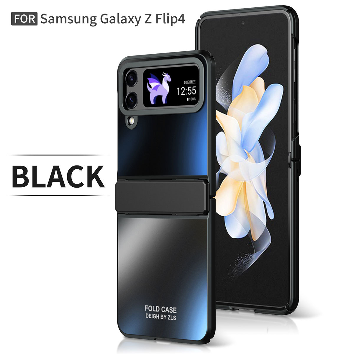 Compatible with Samsung ZFlip 7FE phone case, ZFLIP 6 foldable screen, electroplated flat hinge, full-coverage drop-proof protective leather. - Black Starry Sky Samsung ZFlip 6