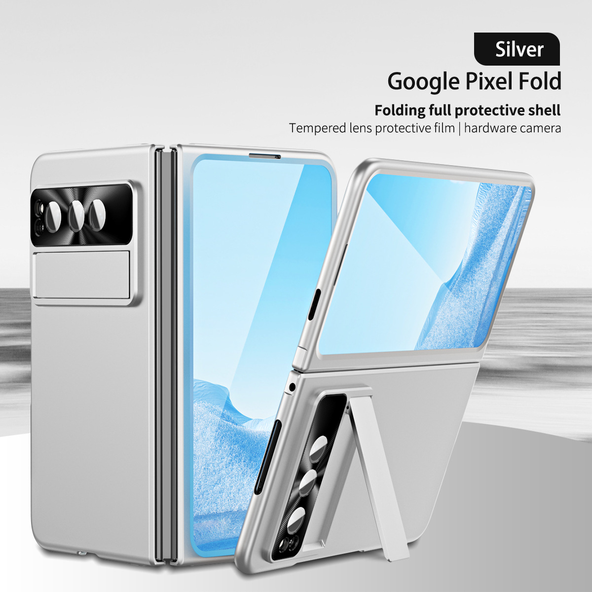 Google Pixel Fold phone case, solid color anti-drop protective case for foldable screen. - Silver 2-piece set Google Pixel Fold