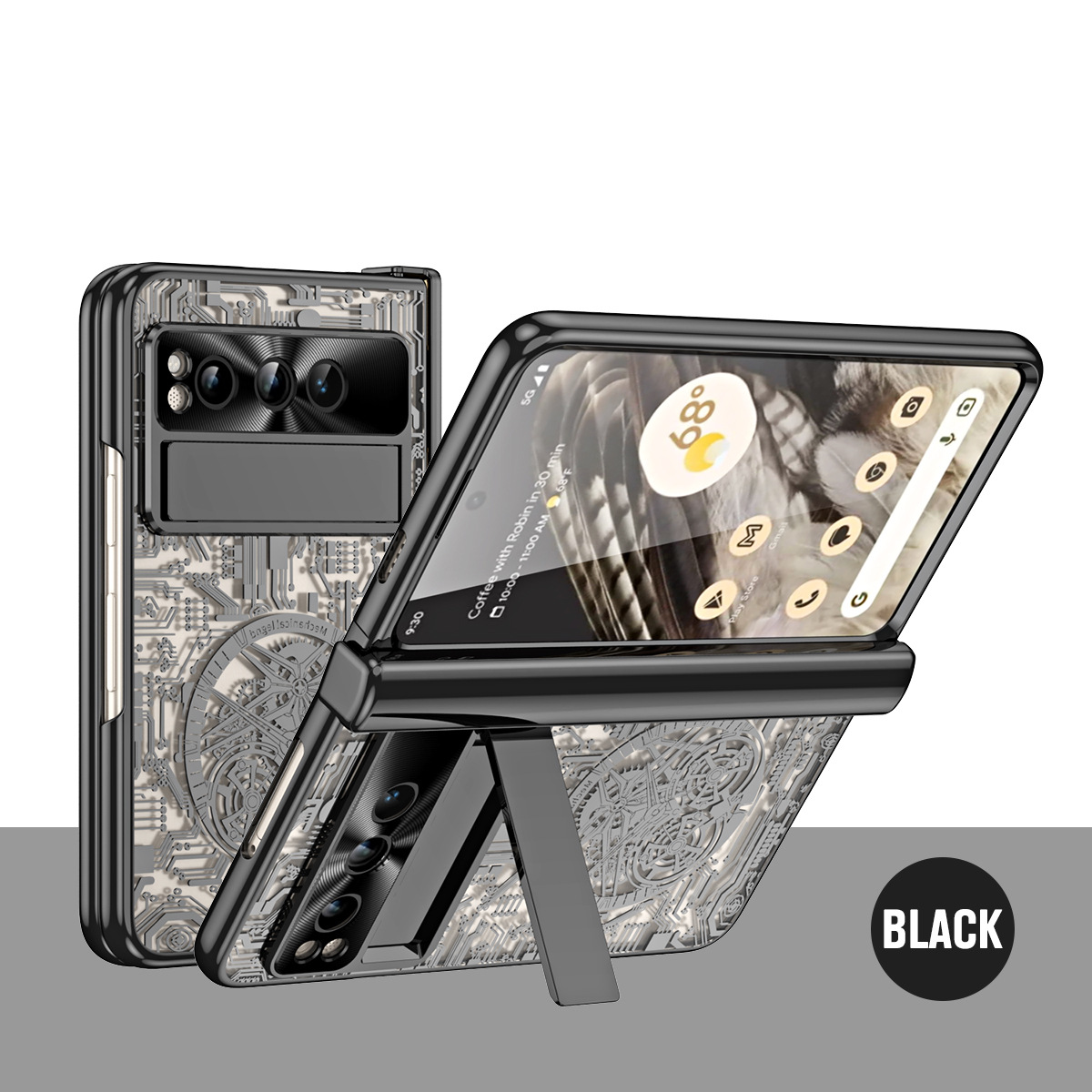 Google Pixel Fold phone case, electroplated transparent full-coverage drop protection for foldable screens. - Black hinged mechanical version Google Pixel Fold