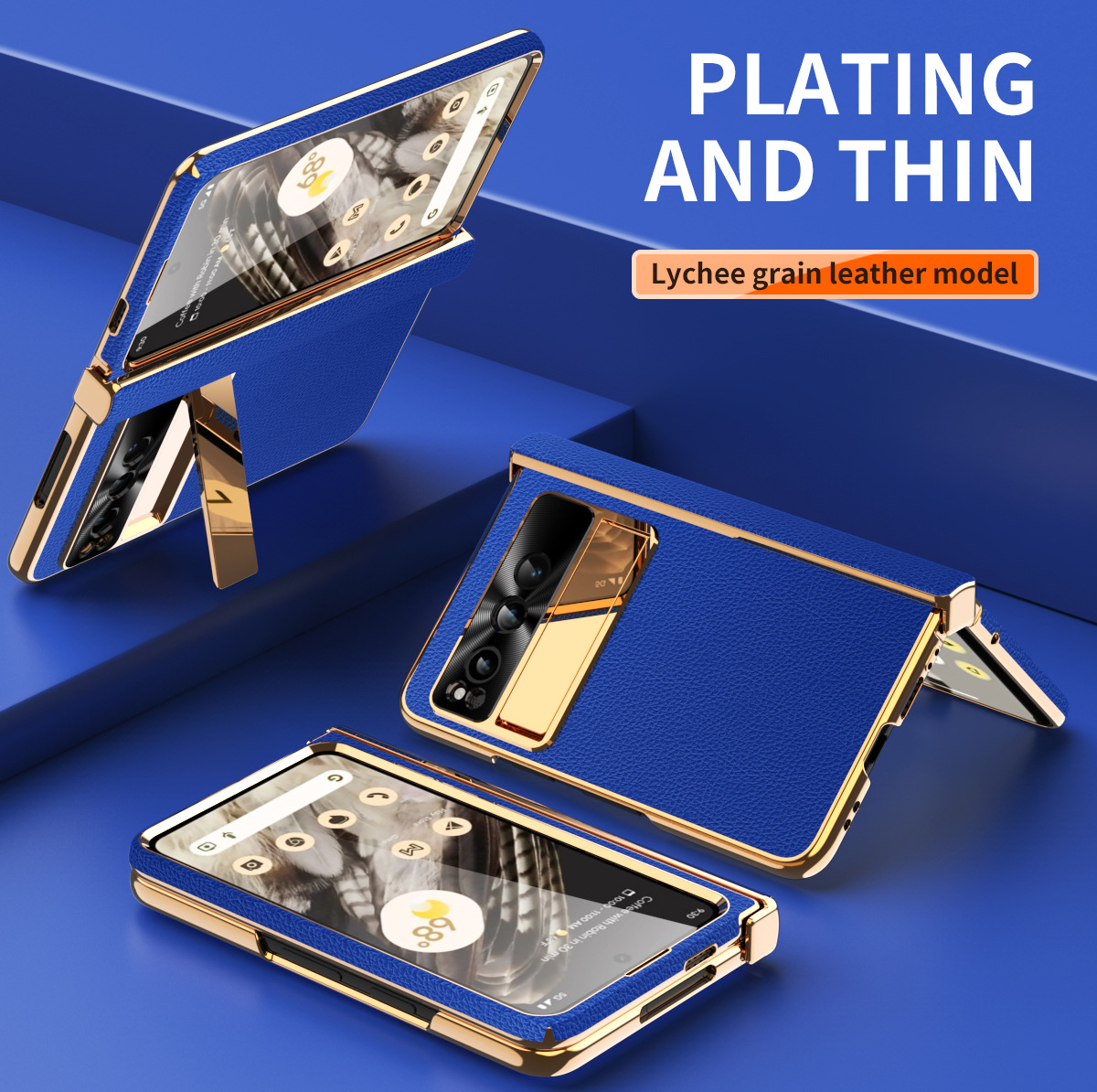 Compatible with Google Pixel Fold phone case, vegan leather, folding hinge, full-coverage drop protection. - Dark blue standard hinge Google Pixel Fold