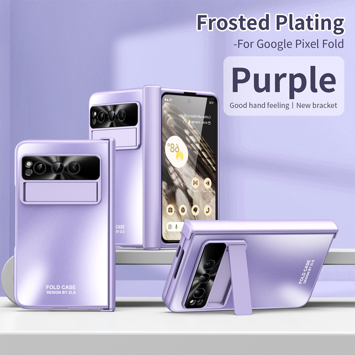 Google Pixel Fold phone case, solid color hinge, full-coverage shockproof case stand. - Purple Premium Google Pixel Fold