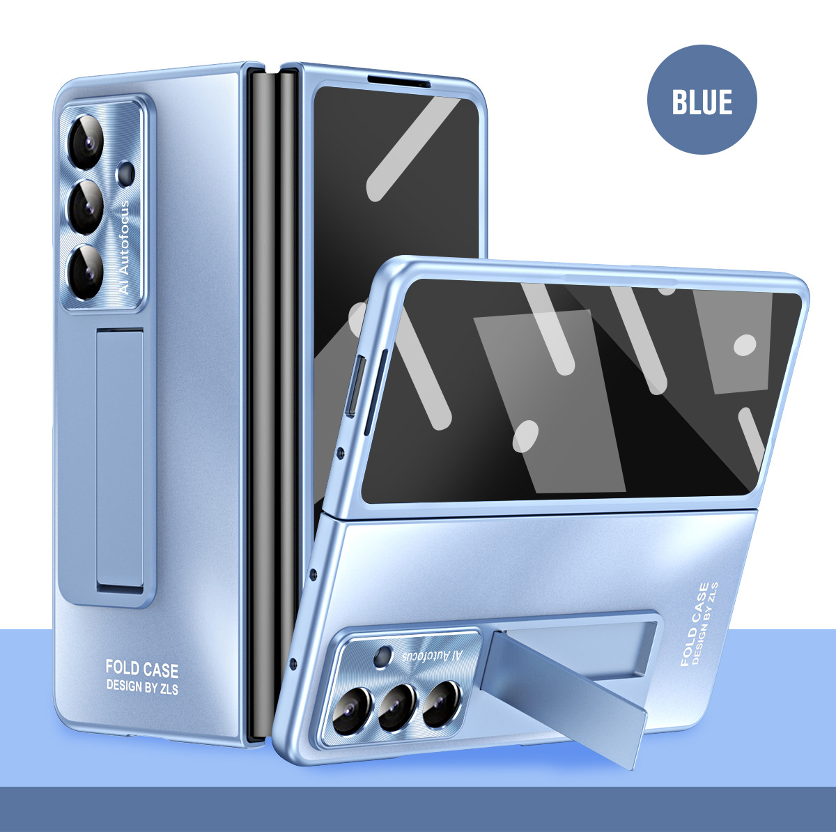 Compatible with Samsung Zfold7 phone case, FOLD5 foldable screen protective case, stand, solid color case, screen protector, and shockproof case. - Sky Blue Samsung Z Fold7 5G