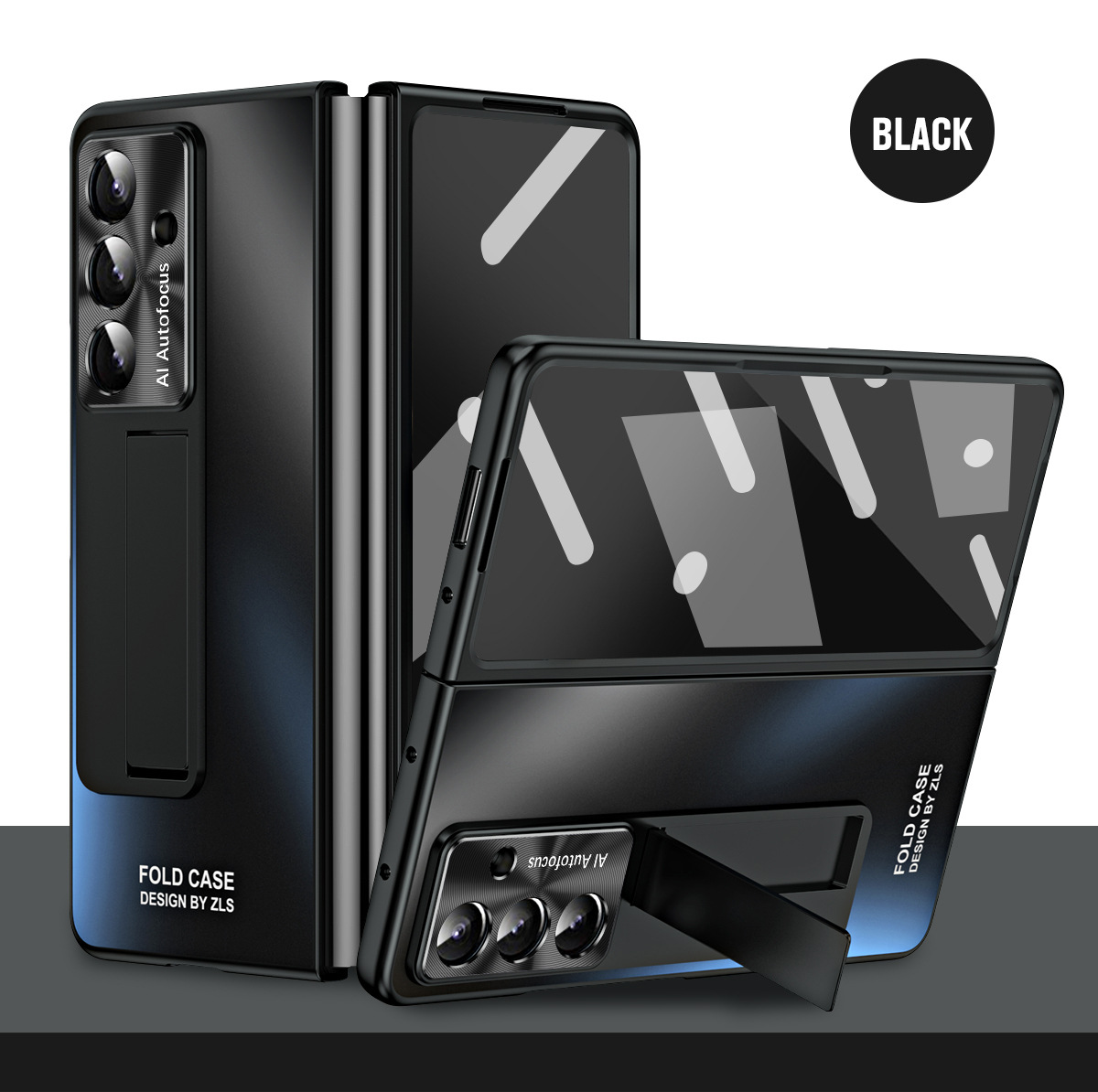 Compatible with Samsung Zfold7 phone case, FOLD5 foldable screen protective case, stand, solid color case, screen protector, and shockproof case. - Black Samsung Z Fold7 5G