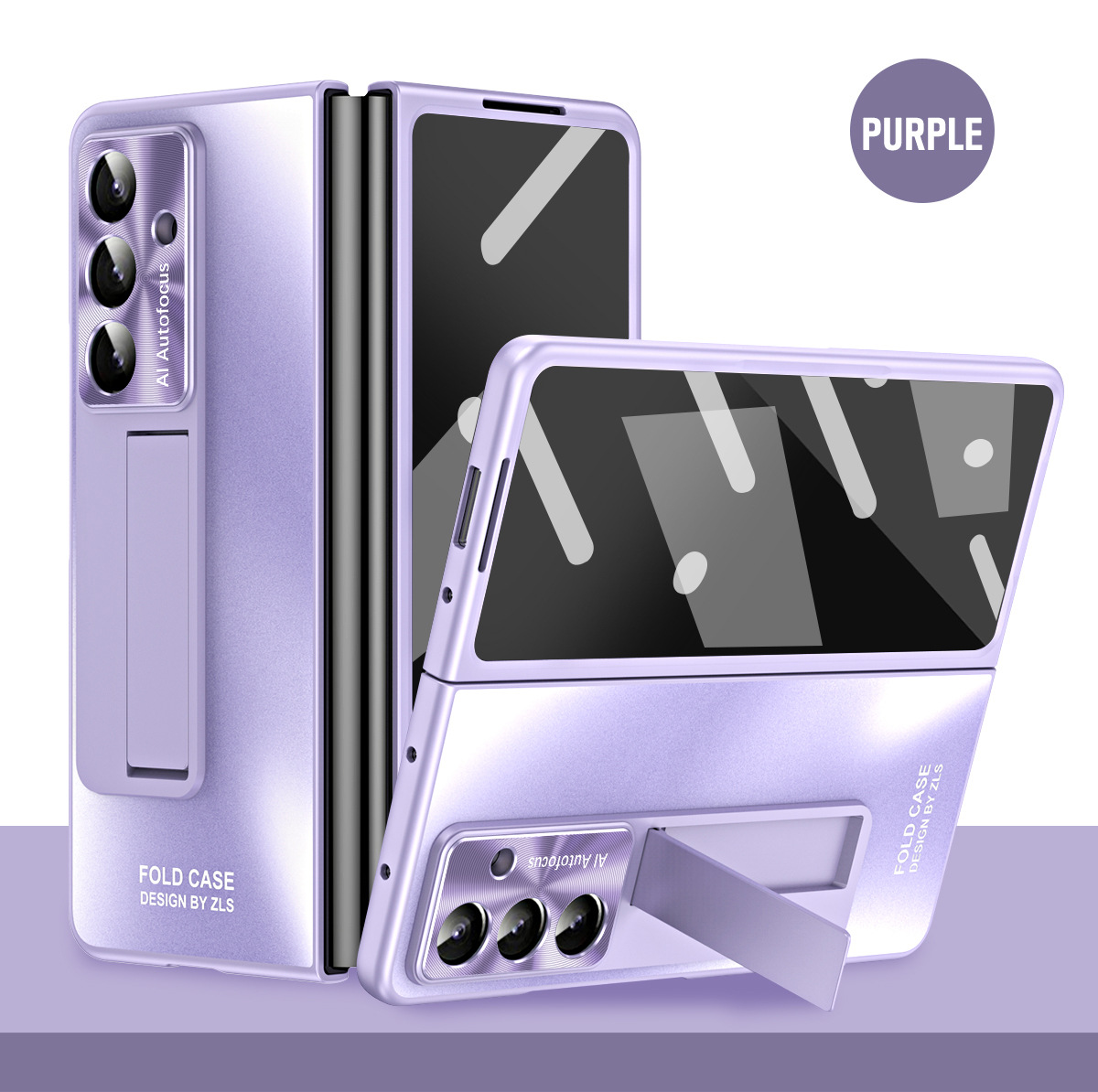 Compatible with Samsung Zfold7 phone case, FOLD5 foldable screen protective case, stand, solid color case, screen protector, and shockproof case. - Purple Samsung Z Fold7 5G