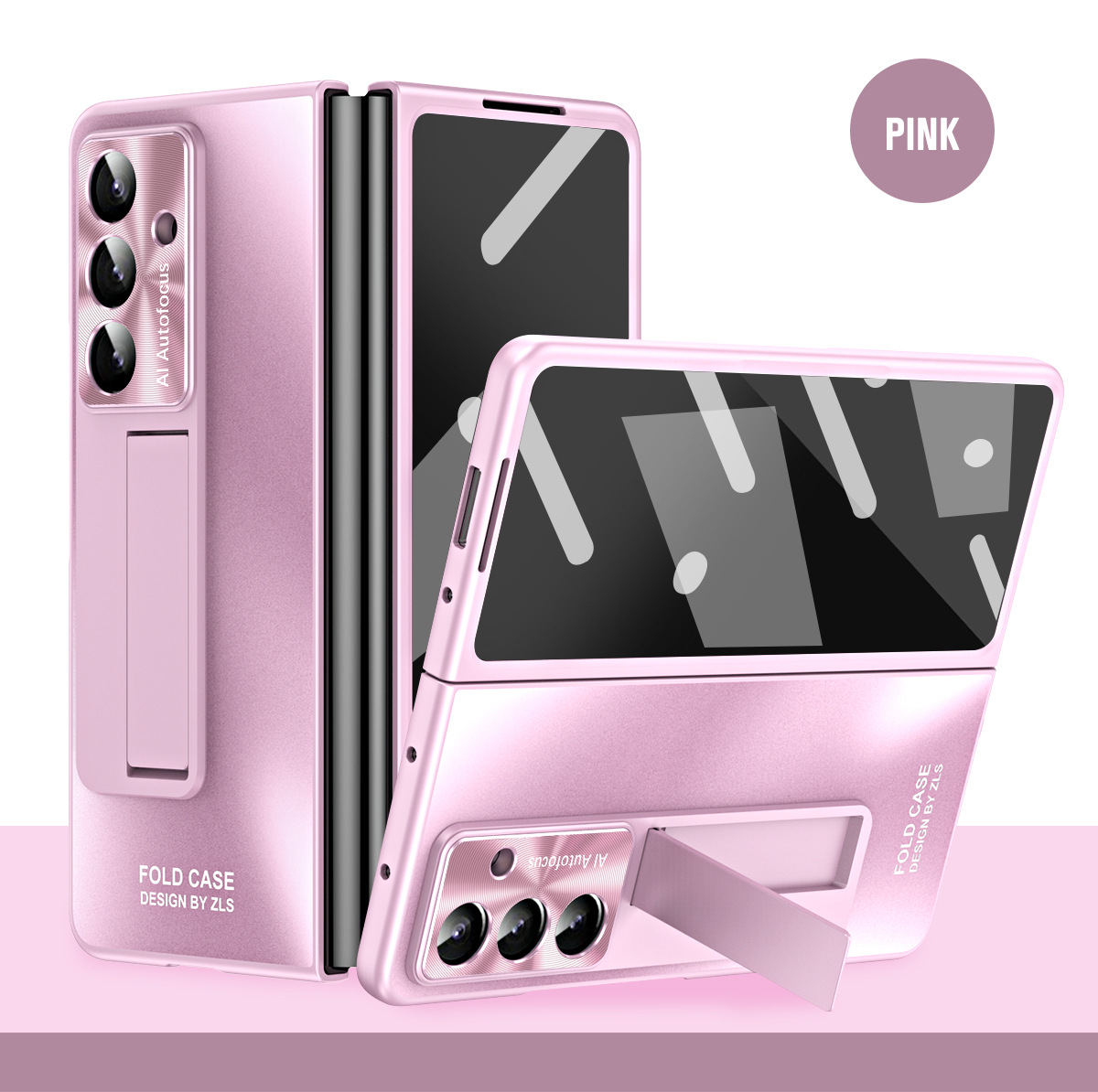 Compatible with Samsung Zfold7 phone case, FOLD5 foldable screen protective case, stand, solid color case, screen protector, and shockproof case. - Pink Samsung Z Fold7 5G