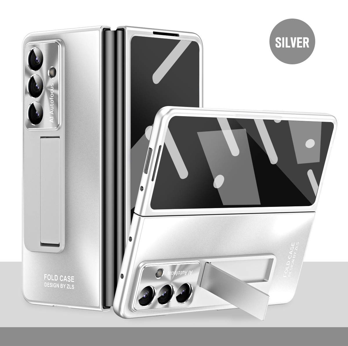 Compatible with Samsung Zfold7 phone case, FOLD5 foldable screen protective case, stand, solid color case, screen protector, and shockproof case. - Silver Samsung Z Fold7 5G