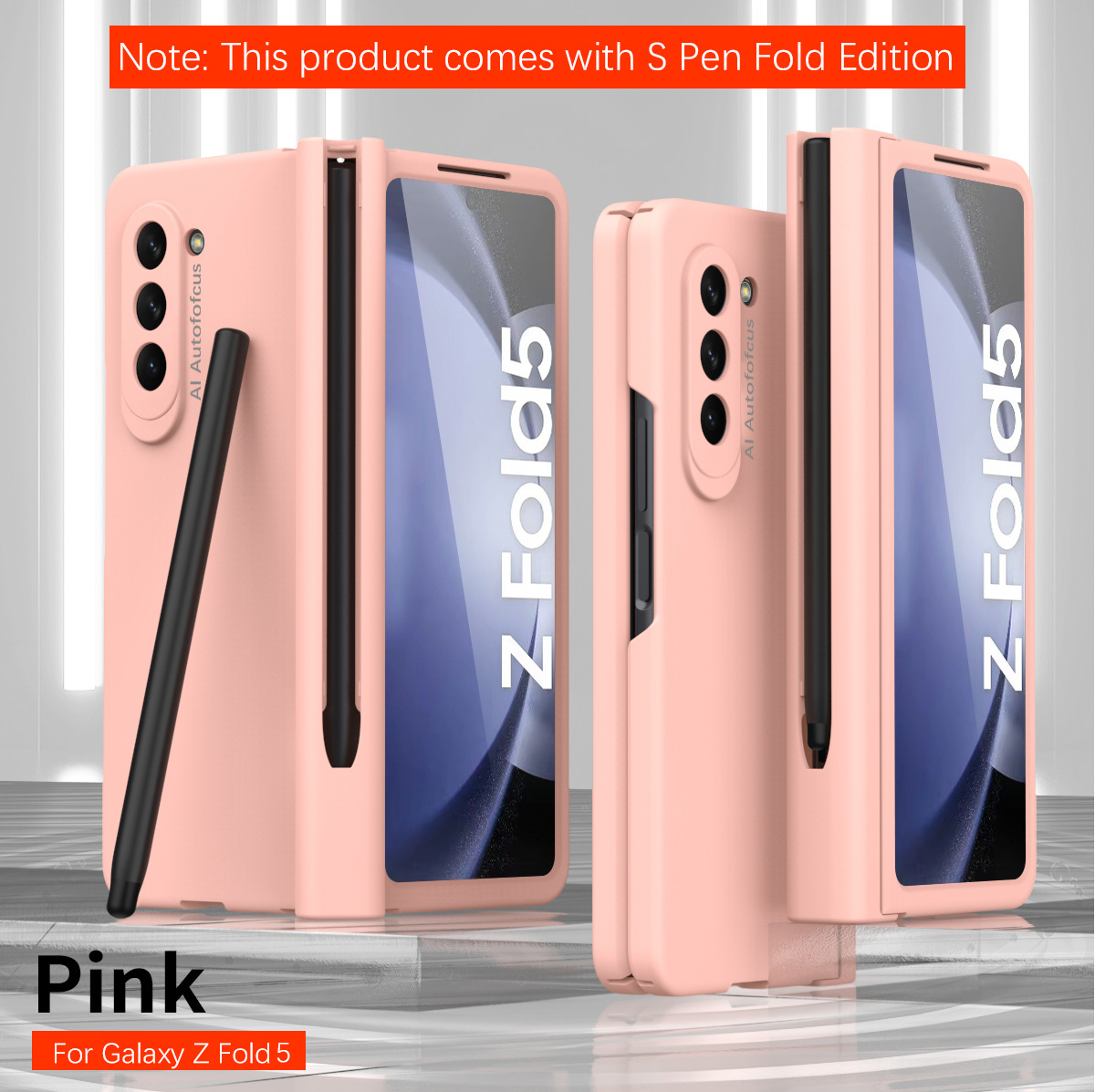 Compatible with Samsung Zfold 5 phone case with stylus slot, FOLD4 ultra-thin fold 3 solid color full-coverage protective case, stylus pen. - Pink pen slot (fine hole) Samsung Z Fold 5