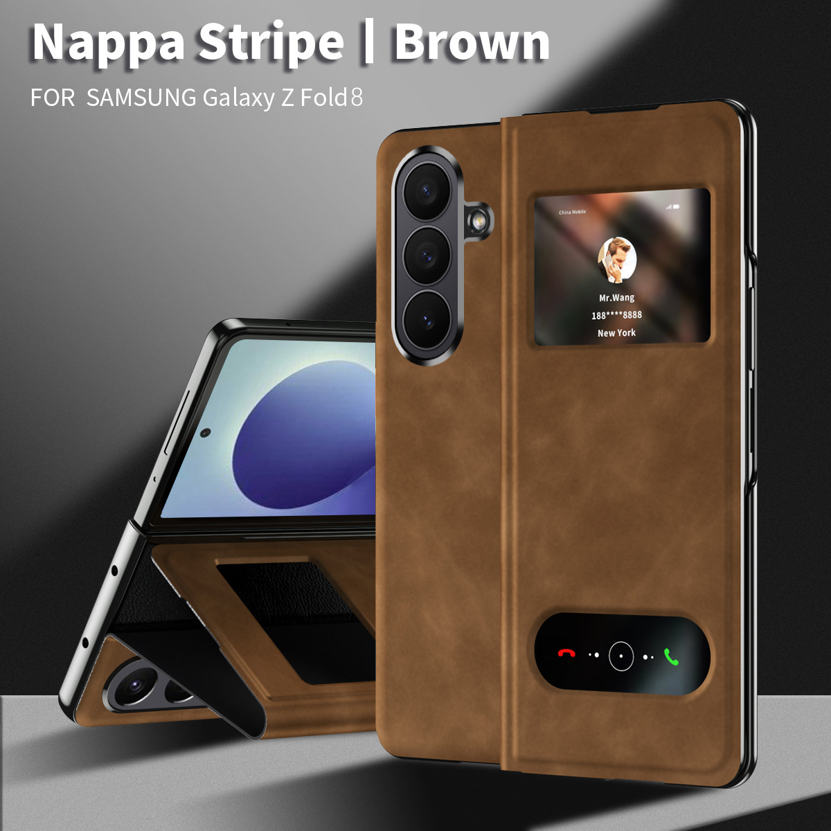 Compatible Samsung ZFold 8 Ultra phone case, FOLD8 folding protective case, vegan leather business full-coverage shockproof case - Brown Nappa Texture Samsung Z Fold 8UTRLA