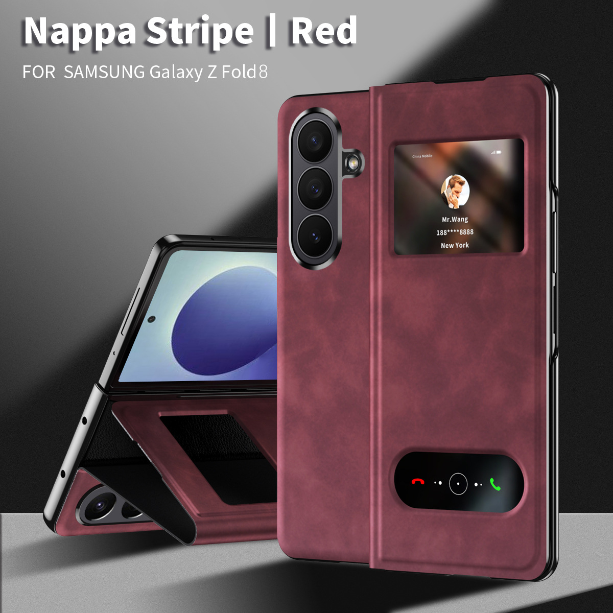 Compatible Samsung ZFold 8 Ultra phone case, FOLD8 folding protective case, vegan leather business full-coverage shockproof case - Red Napa Cabriolet Pattern Samsung Z Fold 8UTRLA