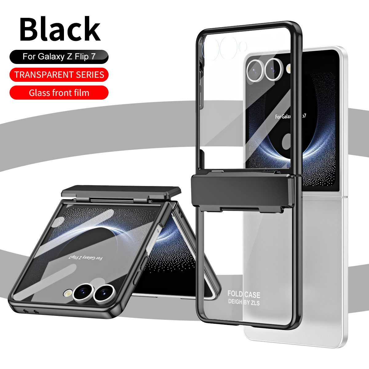 Compatible with Samsung ZFlip 8 phone case, FLIP 7 foldable screen, electroplated transparent hinge, full-coverage drop-proof protective leather case. - Black Phantom Strip zflip8