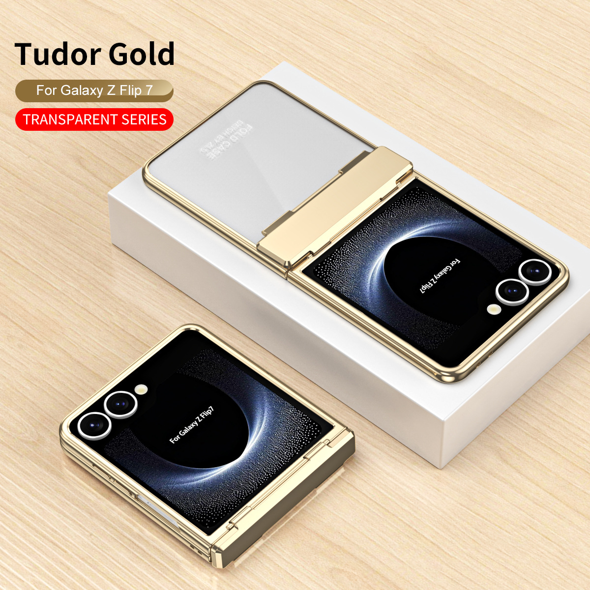 Compatible with Samsung ZFlip 8 phone case, FLIP 7 foldable screen, electroplated transparent hinge, full-coverage drop-proof protective leather case. - Champagne Gold Phantom zflip8