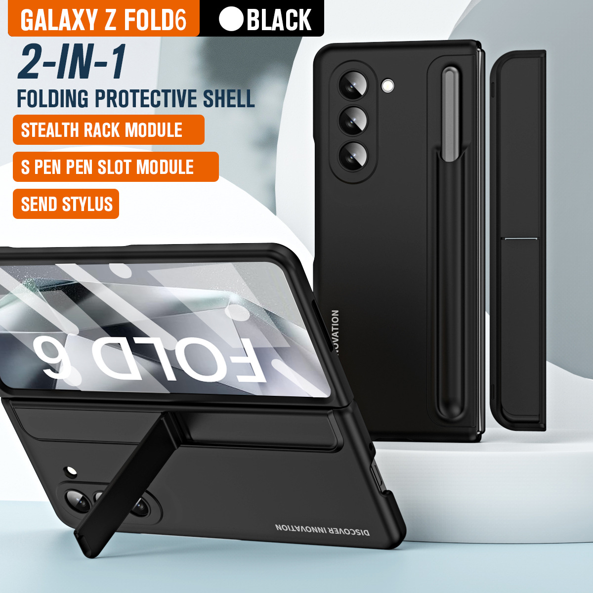 Samsung ZFold 6 phone case, FOLD5 foldable screen pen holder 2-in-1 full-coverage drop-proof protective case. - Black 2-in-1 Fold6