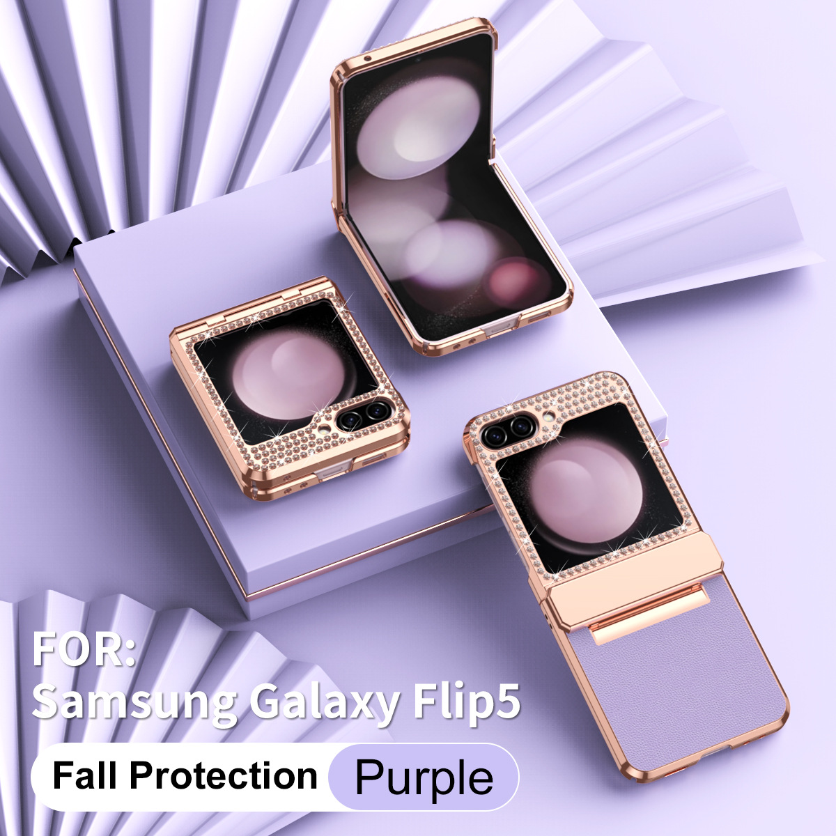 Compatible with Samsung ZFlip FE phone case, ZFLIP 6 foldable screen diamond leather hinge full-coverage drop protection leather - Purple Crystalline zflip6&ZFlip7FE