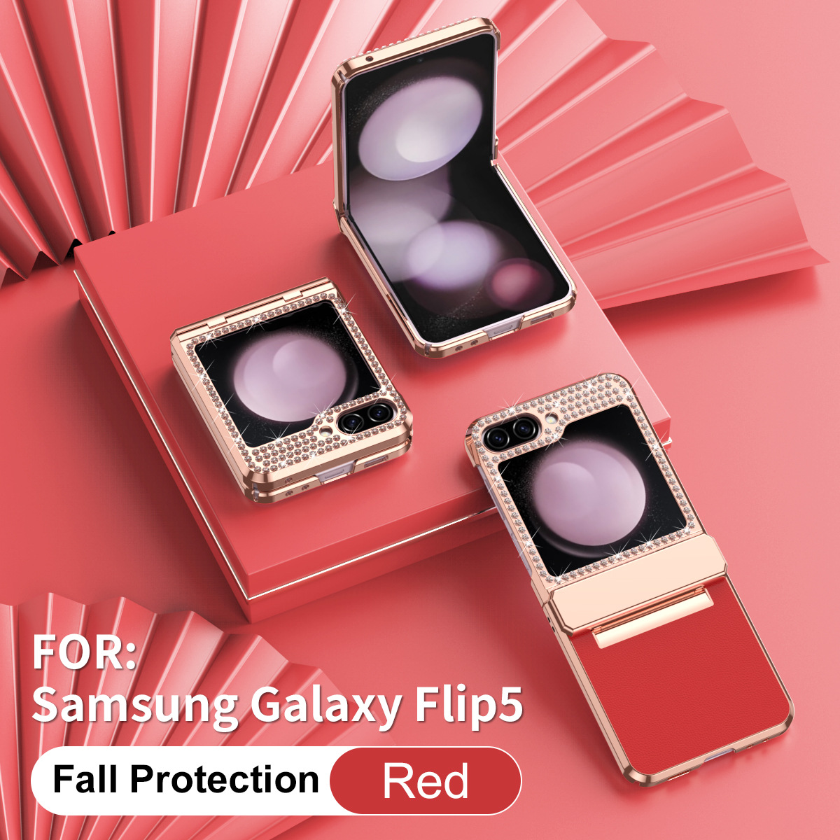 Compatible with Samsung ZFlip FE phone case, ZFLIP 6 foldable screen diamond leather hinge full-coverage drop protection leather - Red Crystalline zflip6&ZFlip7FE