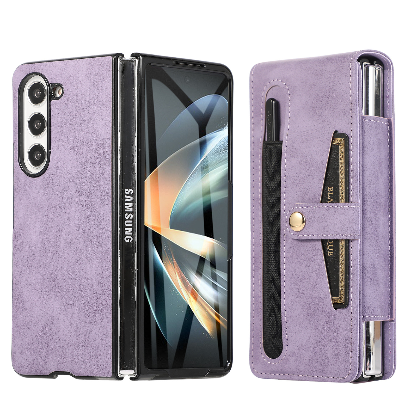 Samsung Fold5 phone case, FOLD4 foldable screen magnetic protective case, solid color outdoor full-coverage anti-drop leather case. - Purple zfold5