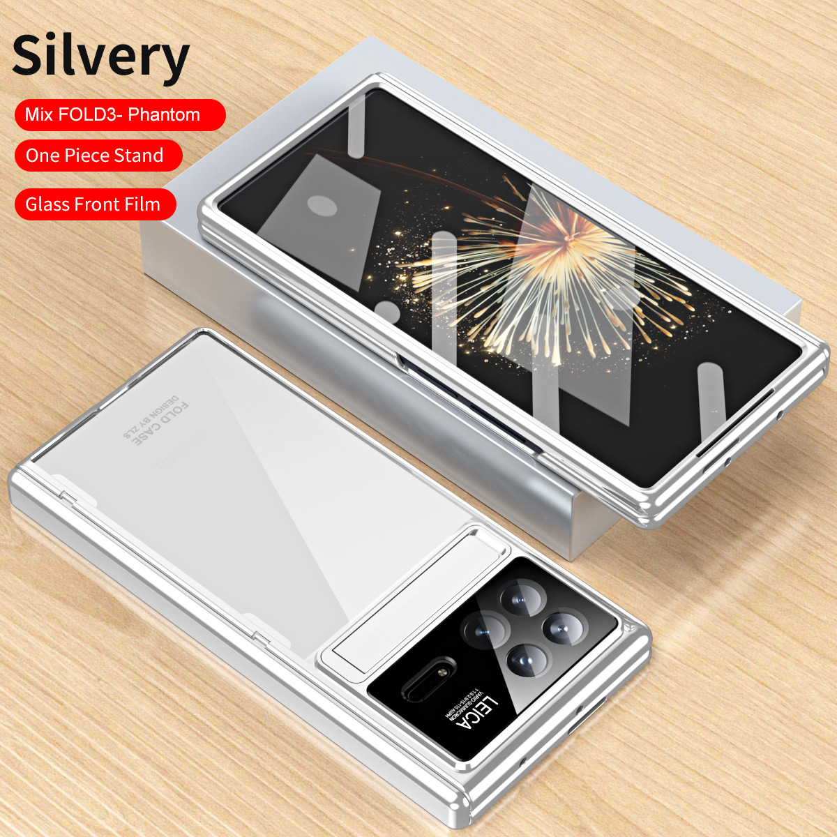 Xiaomi MIX FOLD3 phone case, electroplated transparent case with integrated anti-drop protection for foldable screen. - Silver Phantom Xiaomi MIX FOLD3