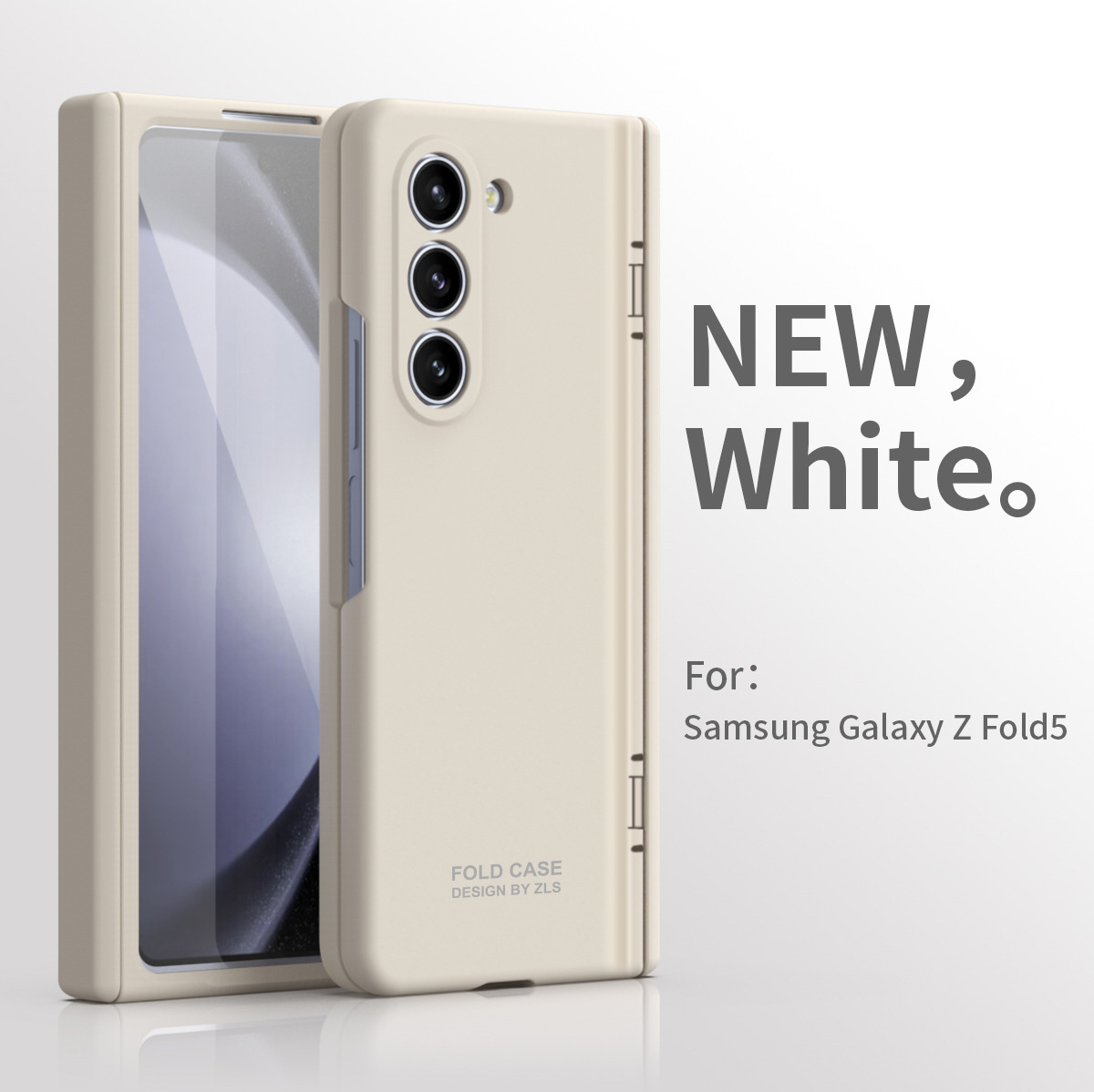 Compatible with Samsung ZFold 5 phone case, FOLD4 foldable screen, solid color, minimalist design, pen groove, hinge, full coverage, drop protection. - Off-white Samsung Z Fold 5