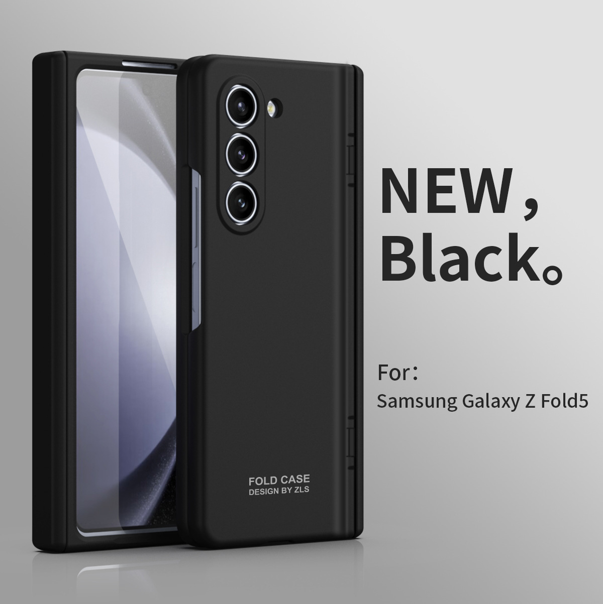Compatible with Samsung ZFold 5 phone case, FOLD4 foldable screen, solid color, minimalist design, pen groove, hinge, full coverage, drop protection. - Black Samsung Z Fold 5
