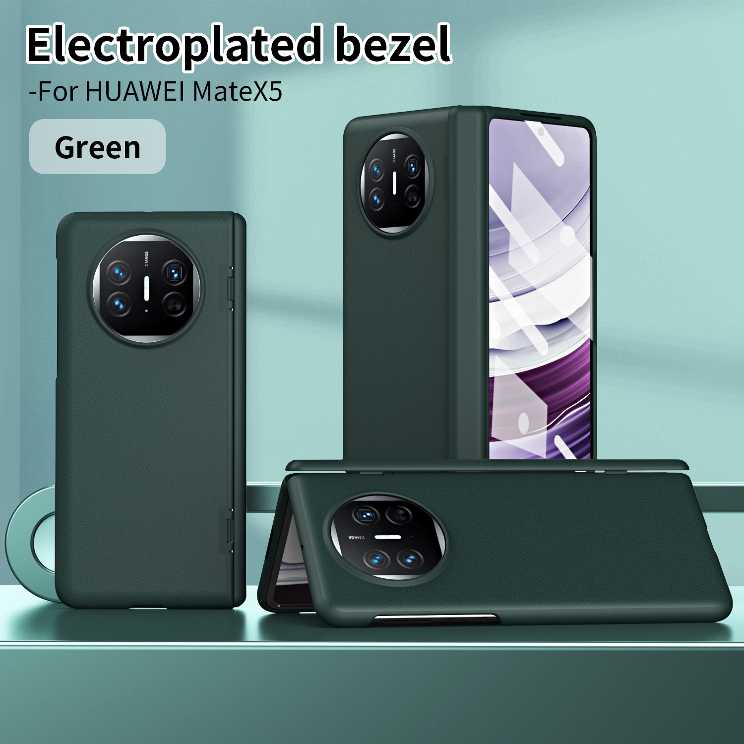 Compatible with Huawei Mate X5 phone case, MATE X3 foldable screen leather bracket hinge drop protection case 5G - Green Transcendence Huawei Mate X5