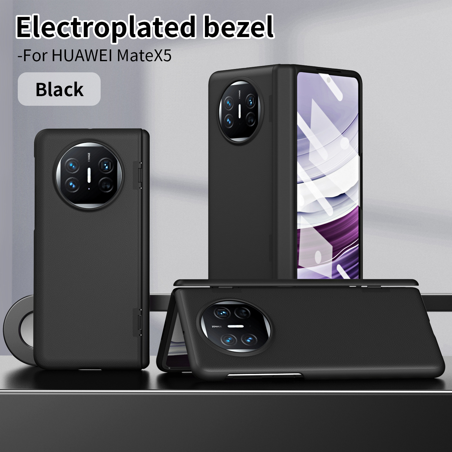 Compatible with Huawei Mate X5 phone case, MATE X3 foldable screen leather bracket hinge drop protection case 5G - Black ZTE Huawei Mate X5